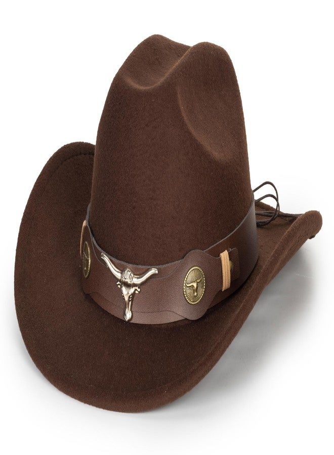 CXQRR Brown Cowboy Cowgirl Hat for Women Men Western Style Wide Brim Felt Fedora Panama Hat with Detachable Belt Buckle - Image 1